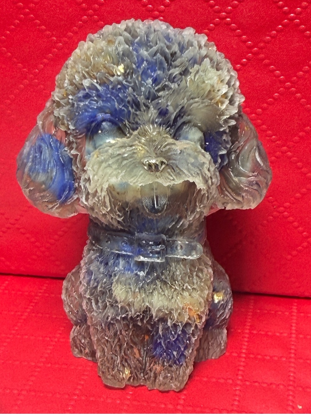 Crystal Chip Poodle Blue and Gray Resin Figurine 1.5 inches